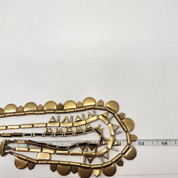 Stella and Dot Plume Gold Tone Black Blue Layered Statement Necklace Multi Wear - Picture 7 of 8